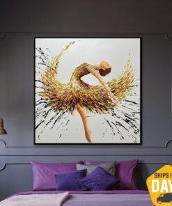 Abstract Ballerina Painting On Canvas Original Ballet Wall Art Colorful Artwork for Home Decor | BALLERINA OLIVIA 32"x32"