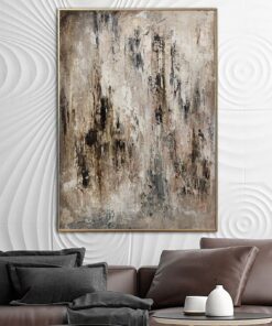Abstract Beige Painting on Canvas Original Black Wall Art Heavy Textured Artwork Modern Oil Painting Contemporary Wall Art for Living Room | STEREO FALL