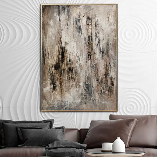 Buy Abstract Beige Painting on Canvas Original Black Wall Art Heavy Textured Artwork Modern Oil Painting Contemporary Wall Art for Living Room | STEREO FALL online shopping cheap