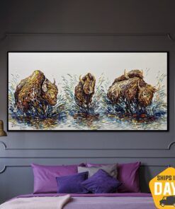 Abstract Bison Artwork Original Animals Painting On Canvas Creative Hand Painted Decor for Home | PACK OF BISONS 23"x46"