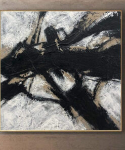 Abstract Black And White Painting on Canvas Beige Wall Art Heavy Textured Customized Painting in Size 32×32 for Aesthetic Room Decor | MOUNTAIN RIVER