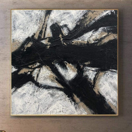 Buy Abstract Black And White Painting on Canvas Beige Wall Art Heavy Textured Customized Painting in Size 32x32 for Aesthetic Room Decor | MOUNTAIN RIVER online shopping cheap