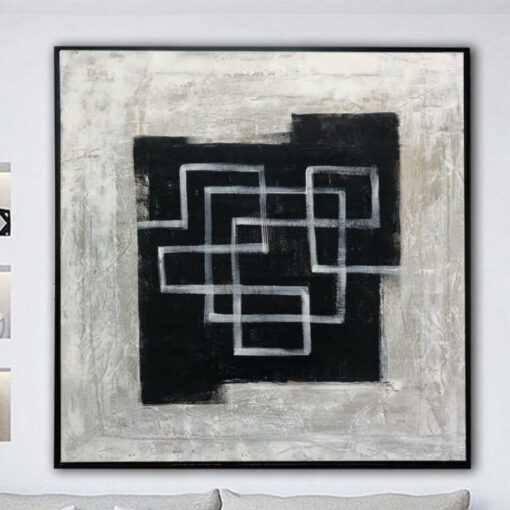 Buy Abstract Black And White Paintings On Canvas Maze Painting Original Textured Wall Art Modern Oil Hand Painted Art | DARK MAZE online shopping cheap