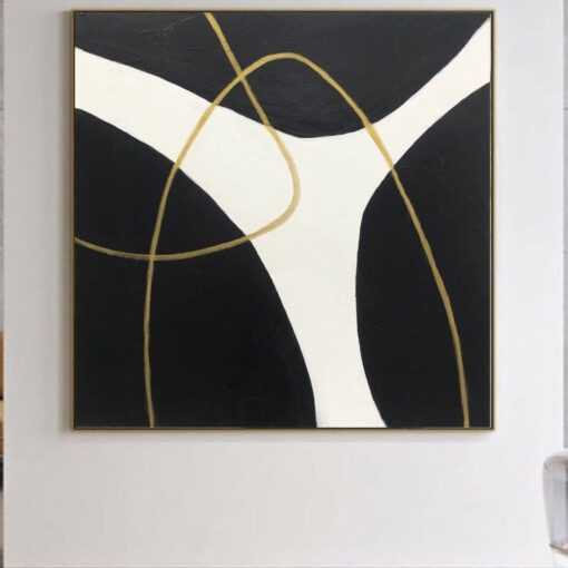 Buy Abstract Black And White Wall Art Minimalist Paintings On Canvas Abstract Golden Lines Art Wall Painting Modern Fine Art | GOLDEN ROUTH online shopping cheap