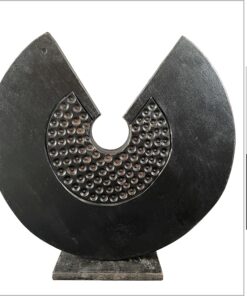 Abstract Black Disc Original Wood Sculpture Round Textured Table Figurine for Home Decor | FETTER 14"x14"