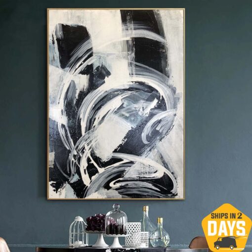 Buy Abstract Black and White Painting Large Original Oil Painting On Canvas Black And White Painting Acrylic Fine Art Room Decor | CONFUSION 27.6"x19.7" online shopping cheap