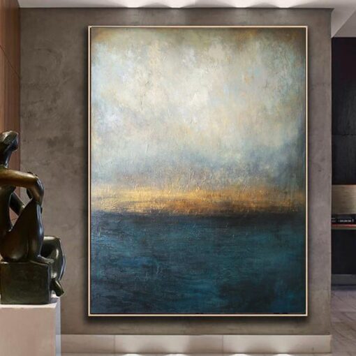 Buy Abstract Blue Painting Gray Painting Landscape Painting Sunset Painting Ocean Painting | WATERSCAPE online shopping cheap
