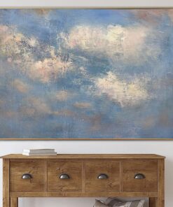Abstract Blue Painting on Canvas Original Clouds Artwork Blue Sky Wall Art Modern Oil Painting Neutral Artwork for Indie Room Decor | BLUE SKY