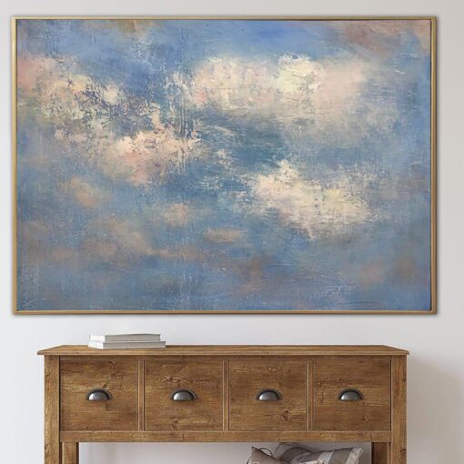 Buy Abstract Blue Painting on Canvas Original Clouds Artwork Blue Sky Wall Art Modern Oil Painting Neutral Artwork for Indie Room Decor | BLUE SKY online shopping cheap
