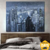 Buy Abstract Blue Paintings On Canvas Original City Painting Support Ukraine Oil Handmade Painting | WHAT THE NIGHT HIDES 31.5"x47" online shopping cheap