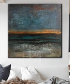 Abstract Blue and Green Painting Ocean Sunset Art | STORMY OCEAN