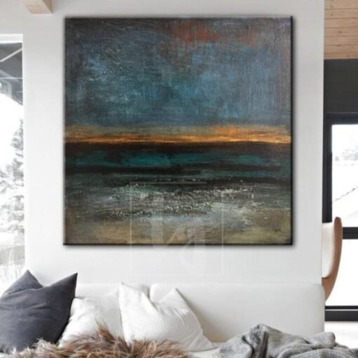 Buy Abstract Blue and Green Painting Ocean Sunset Art | STORMY OCEAN online shopping cheap