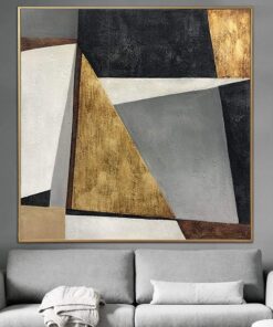 Abstract Canvas Wall Art Original Geometric Painting Gold Leaf Artwork Modern Oil Painting Contemporary Art for Aesthetic Room Decor | GOLDEN MOSAIC