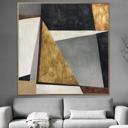 Buy Abstract Canvas Wall Art Original Geometric Painting Gold Leaf Artwork Modern Oil Painting Contemporary Art for Aesthetic Room Decor | GOLDEN MOSAIC online shopping cheap