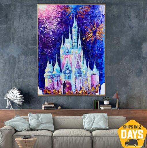 Buy Abstract Castle Painting on Canvas Bright Wall Art Magical Artwork Original Impasto Painting Colorful Art for Nursery Decor | MAGIC CASTLE 40"x30" online shopping cheap