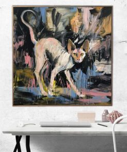 Abstract Cat Painting Canvas Vibrant Wall Art Sphynx Cat Painting Modern Sphynx Cat Fine Art Contemporary Art Wall Hanging Decor | SPHYNX CAT