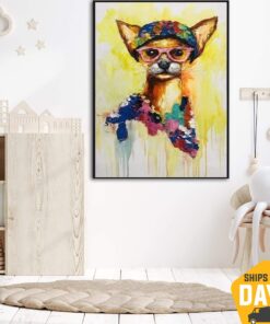 Abstract Chihuahua Wall Art Painting Original Dog Pet Wall Art Animal Paintings On Canvas Modern Impasto Painting | CURIOUS CHI 28"x20"