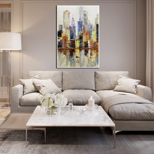 Buy Abstract City Painting on Canvas Original Urban Light Modern Artwork Creative Wall Art for Room Decor | CITY LIGHT online shopping cheap