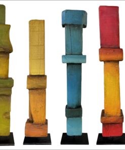 Abstract Colored Table Decor Set of Four Original Wood Sculptures Creative Collection Desktop Figurines for Home | INDIAN OCEAN