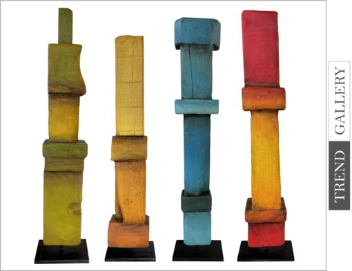 Buy Abstract Colored Table Decor Set of Four Original Wood Sculptures Creative Collection Desktop Figurines for Home | INDIAN OCEAN online shopping cheap