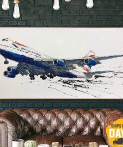 Abstract Colorful Airbus Paintings On Canvas Impasto Aviation Painting Modern British Aviation Company Art | AIRCRAFT 23"x46"
