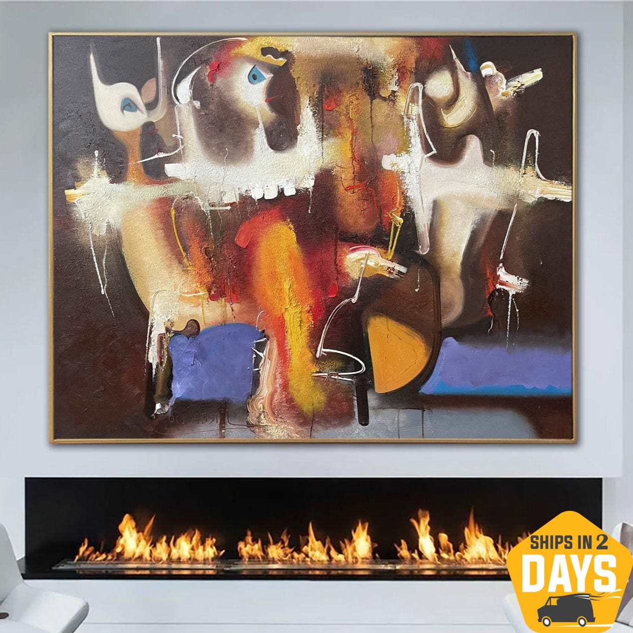 Buy Abstract Colorful Figurative Paintings On Canvas Original Textured Art Modern Wall Decor | SPIRIT OF THE NIGHT 43.3"x55.1" online shopping cheap