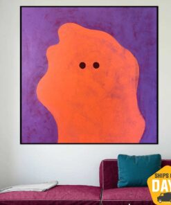 Abstract Colorful Ghost Paintings On Canvas Textured Minimalist Painting Acrylic Wall Decor | RED GHOST 40"x40"