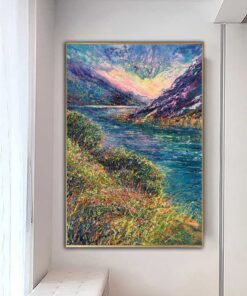 Abstract Colorful Landscape Painting On Canvas Original Nature Painting Expressionism Art Modern River Landscape Art Wall Decor | RIVER LANDSCAPE