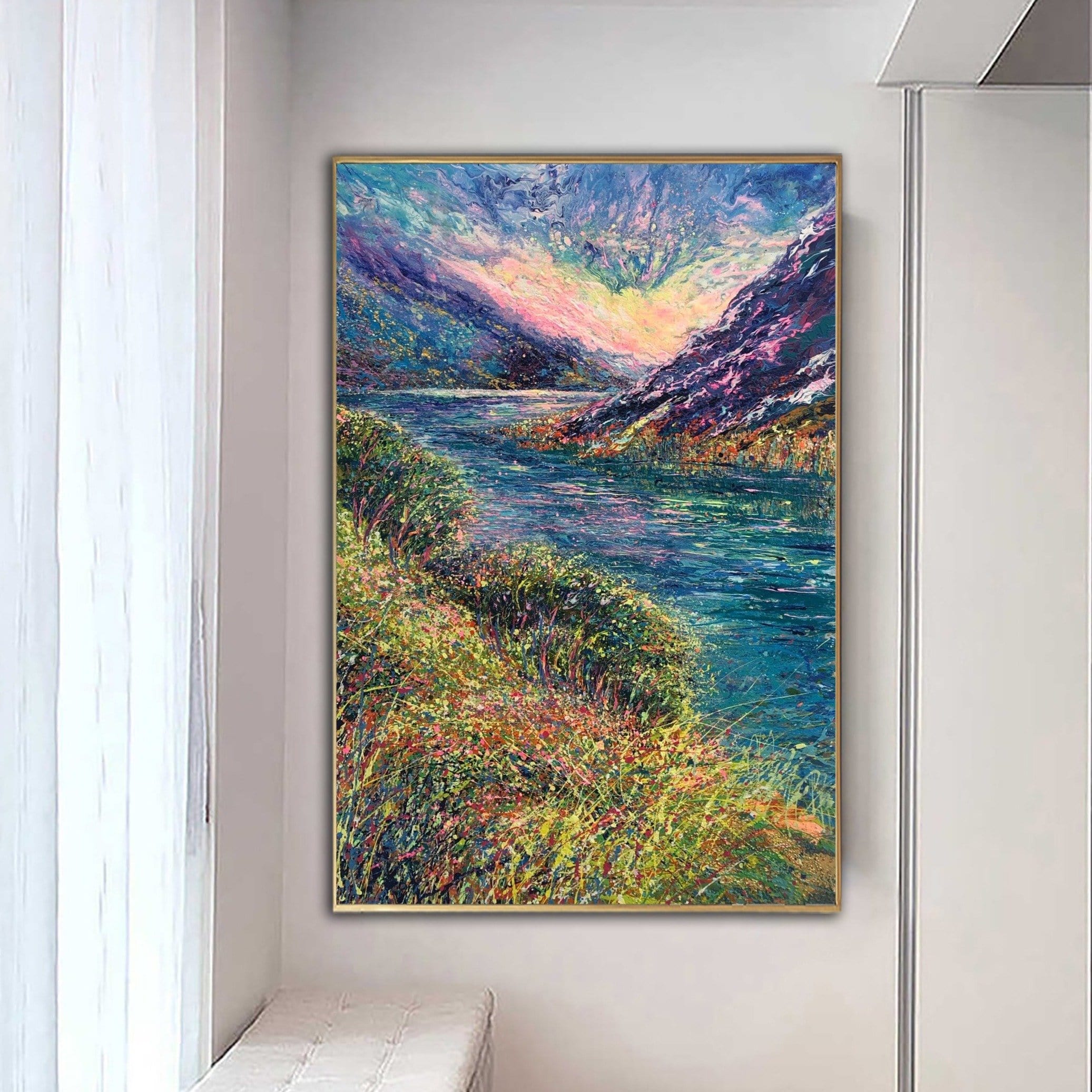 Buy Abstract Colorful Landscape Painting On Canvas Original Nature Painting Expressionism Art Modern River Landscape Art Wall Decor | RIVER LANDSCAPE online shopping cheap