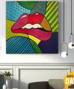 Abstract Colorful Lips Painting On Canvas Original Female Lips Wall Art for Home Decor | SEDUCTIVE LIPS 26"x26"