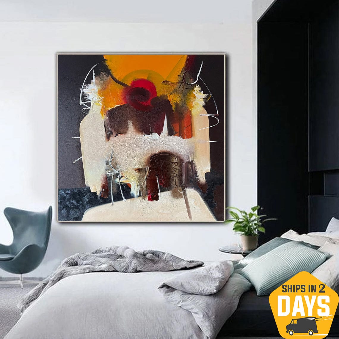 Buy Abstract Colorful Oil Painting Modern Art Original Wall Decor Acrylic Painting for Living Room | AT THE GATE 47.2"x39.4" online shopping cheap