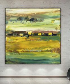 Abstract Colorful Painting Bright Yellow Wall Art Vivid Color Painting on Canvas Light Green Painting Wall Hanging Decor | BRIGHT FIELD
