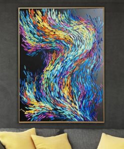 Abstract Colorful Painting On Canvas Impasto Oil Painting Black Canvas Wall Art Cool Tones Fine Art Hand Painted Artwork | VIBES