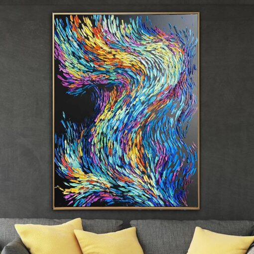 Buy Abstract Colorful Painting On Canvas Impasto Oil Painting Black Canvas Wall Art Cool Tones Fine Art Hand Painted Artwork | VIBES online shopping cheap