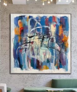 Abstract Colorful Painting On Canvas In Blue, Orange And White Colors Textured Painting Modern Fine Art Oil Handmade Artwork | BLUE DREAMS