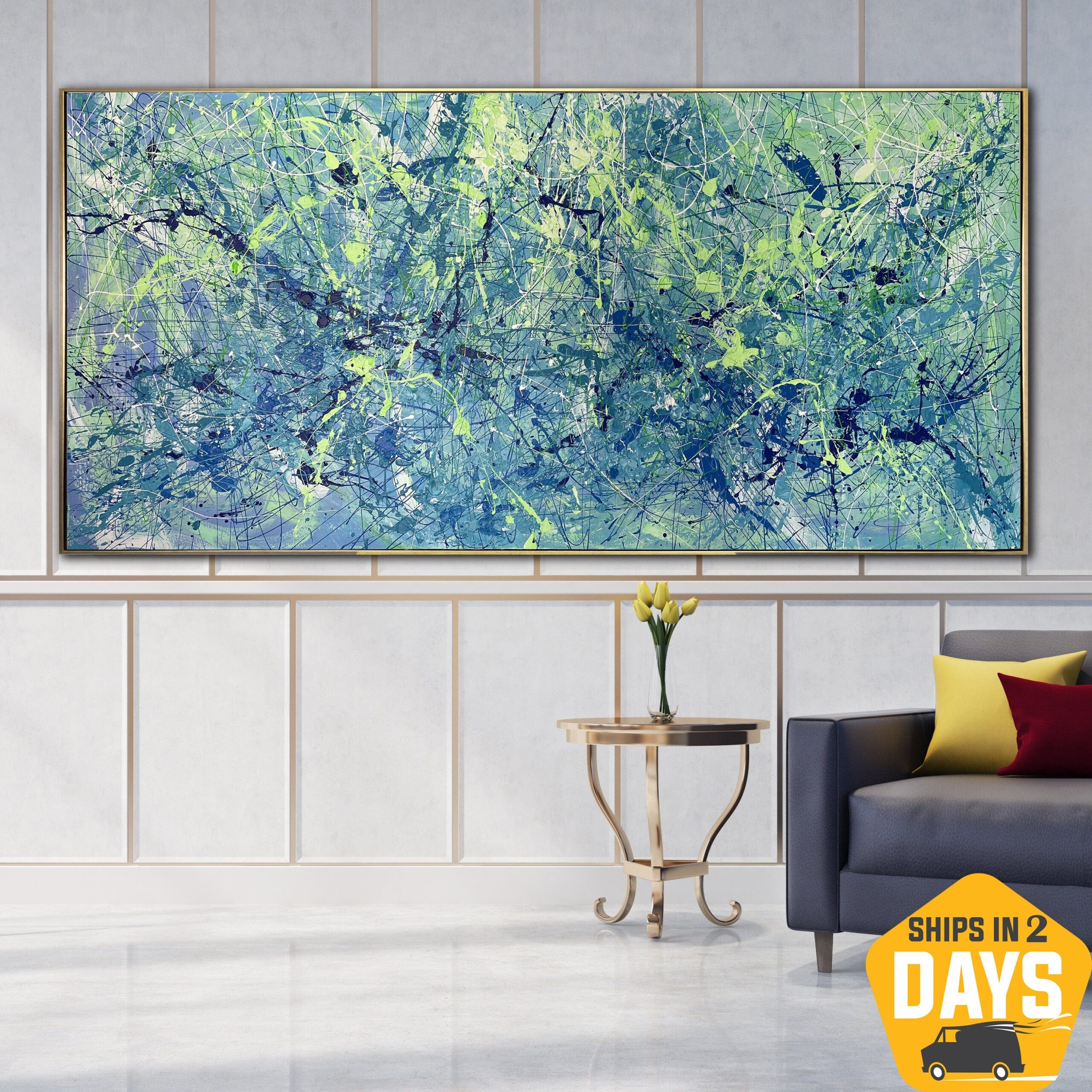 Buy Abstract Colorful Painting On Canvas Spotted Style Modern Textured Decor for Living Room | COLOR MADNESS 35"x75" online shopping cheap