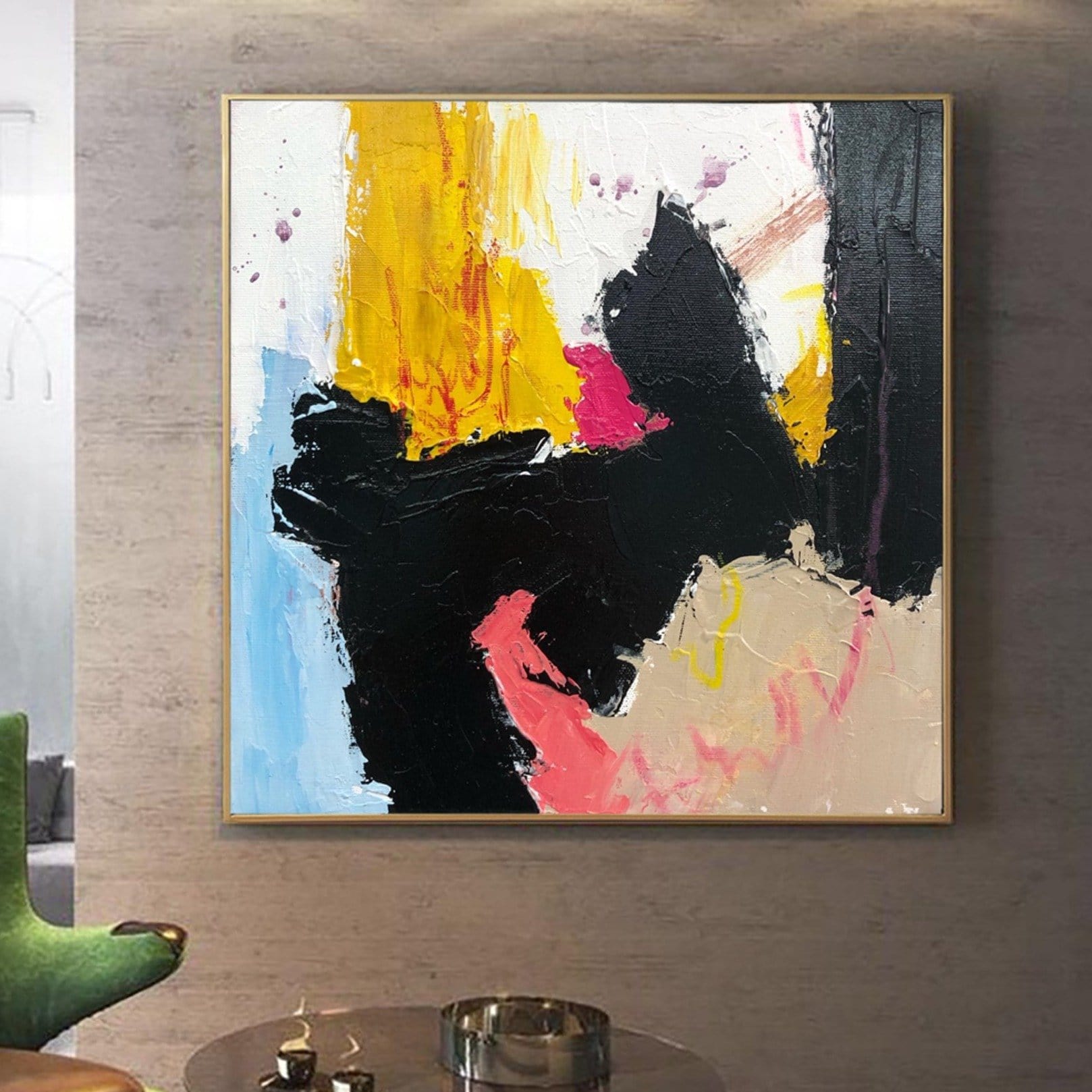 Buy Abstract Colorful Painting on Canvas Black Wall Art Customized Painting 32x32 Art Vivid Artwork Creative Decoration Wall Art | BLACK WATER online shopping cheap