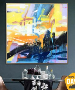 Abstract Colorful Paintings On Canvas In Blue And Yellow Colors Original Textured Painting Handmade Wall Art | DEPTH OF NATURE 9 35.43"x35.43"