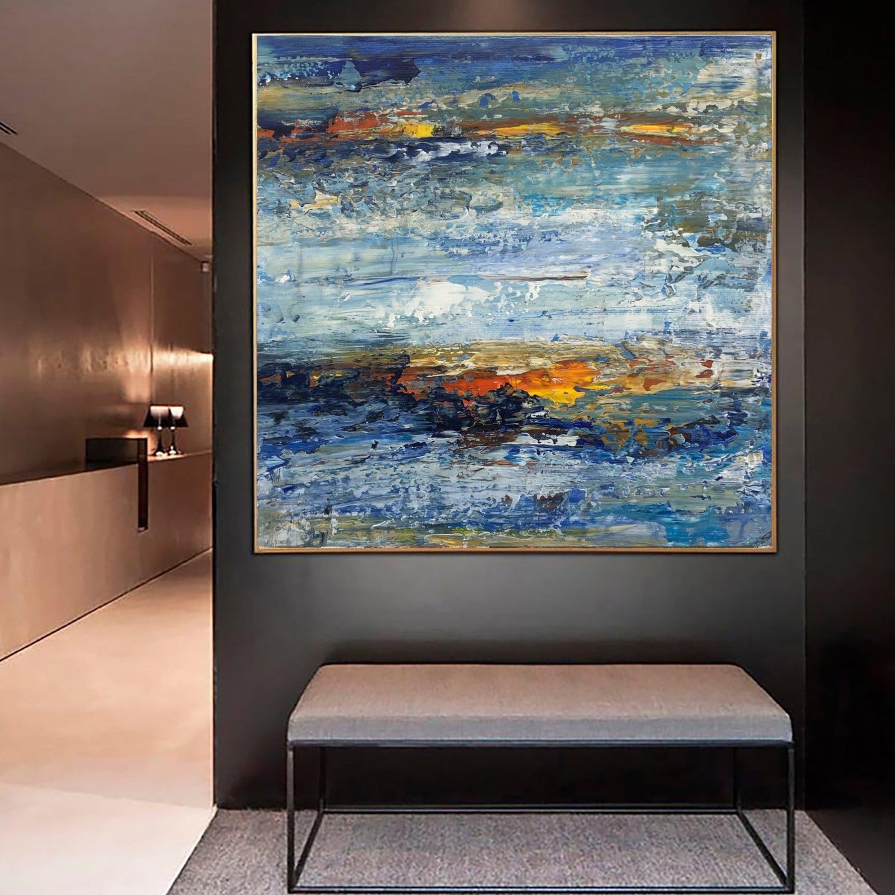 Buy Abstract Colorful Paintings On Canvas In Blue Colors Modern Expressionist Artwork Modern Hand Painted Artwork | SEA BREEZE online shopping cheap