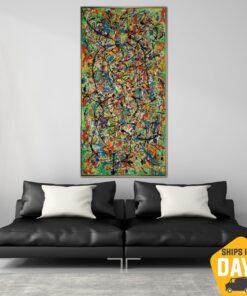 Abstract Colorful Paintings On Canvas Modern Artwork Original Jackson Pollock Wall Art Decor for Room | CITY MADNESS 46"x23"