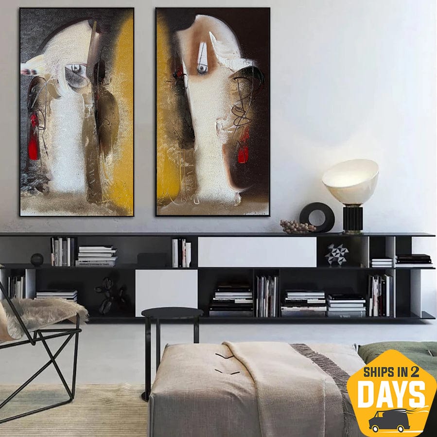 Buy Abstract Colorful Set Of 2 Oil Painting Modern Textured Silhouettes Wall Art for Decor | BORED COUPLE 2P 31.4"x31.4" online shopping cheap