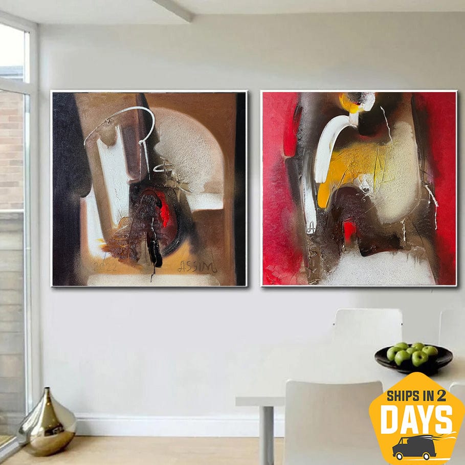 Buy Abstract Colorful Set Of 2 Oil Paintings Original Textured Paintings On Canvas Wall Art for Home Decor | AGREEMENT 2P 19.7"x39.4" online shopping cheap