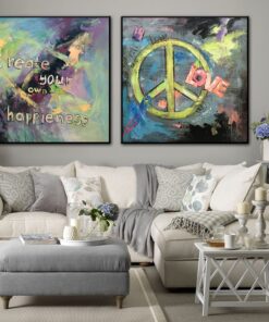 Abstract Colorful Set Of 2 Paintings On Canvas Original Hipster Fine Art Modern Diptych Paintings Contemporary Art | HIPSTER HAPPINESS