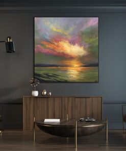 Abstract Colorful Sunset Acrylic Painting Original Seascape Modern Wall Art for Living Room Decor | AWAKENING