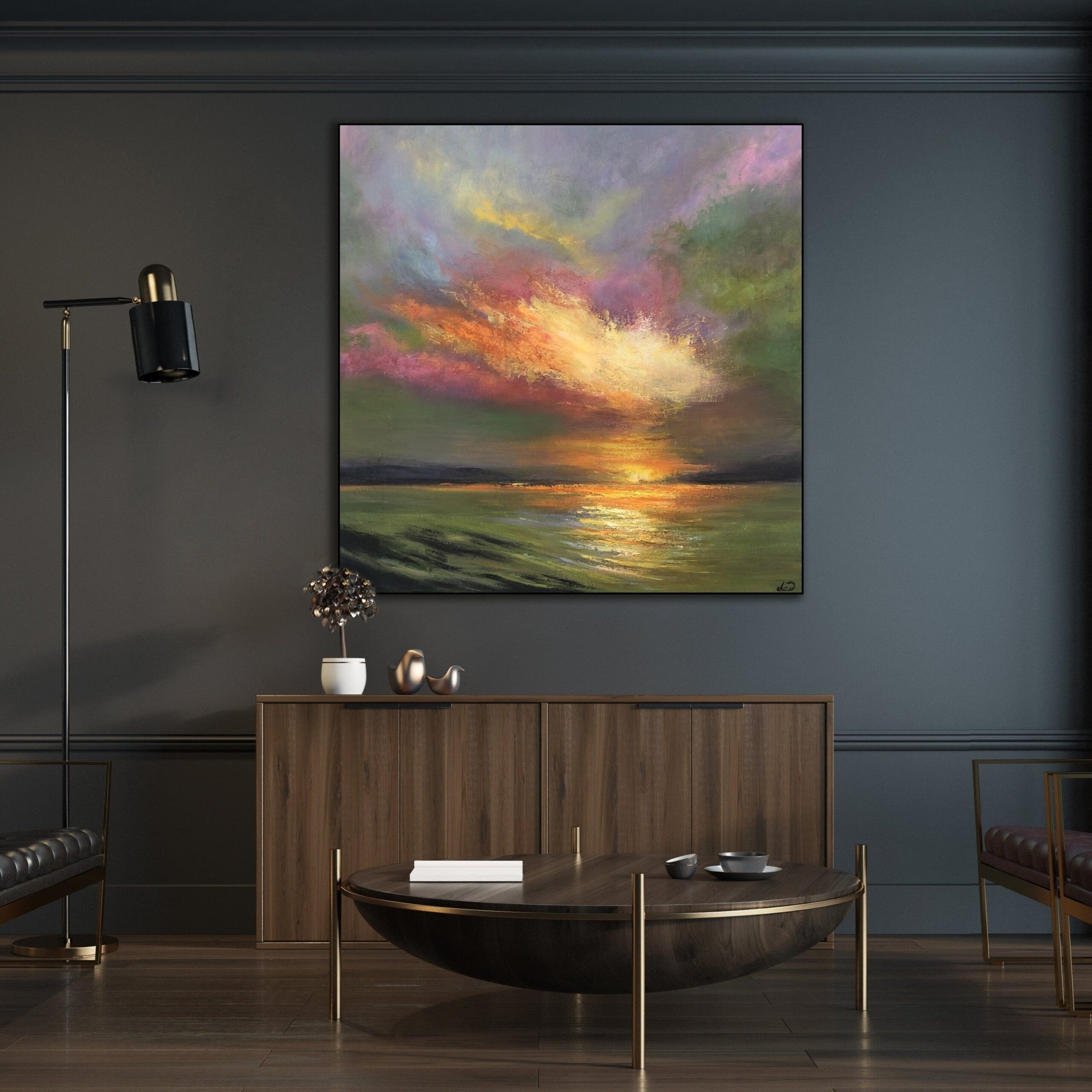 Buy Abstract Colorful Sunset Acrylic Painting Original Seascape Modern Wall Art for Living Room Decor | AWAKENING online shopping cheap