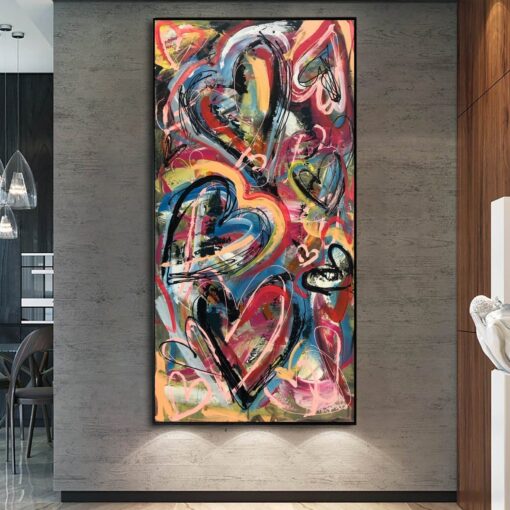 Buy Abstract Colorful Wall Art Original Hearts Painting on Canvas Vibrant Artwork Street Style Wall Art Original Fine Art | EXPRESSION OF LOVE online shopping cheap