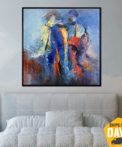 Abstract Couple in Love Painting on Canvas Romantic Colorful Wall Art for Living Room Decor | ADMIRER 39.3"x39.3"