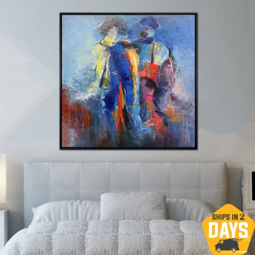 Buy Abstract Couple in Love Painting on Canvas Romantic Colorful Wall Art for Living Room Decor | ADMIRER 39.3"x39.3" online shopping cheap