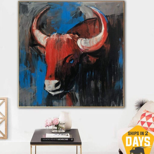 Buy Abstract Cow Head Paintings On Canvas Colorful Expressionist Art In Blue