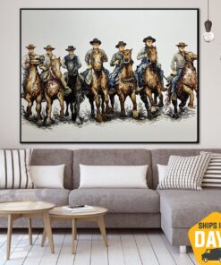 Abstract Cowboys Painting on Canvas Original Wild West Oil Painting Colorful Impasto Wall Art for Room Decor | COWBOY’S WALK 48"x64"